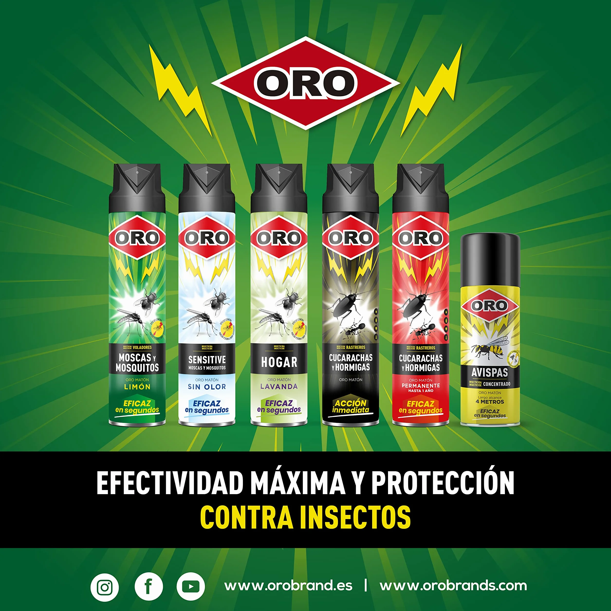 ORO Insecticida Rastreros - Contra cucarachas, hormigas y otros bichos rastreros - Acción en segundos y máxima eficacia - Para interiores y exteriores - Permanente hasta 1 año - 750 ml