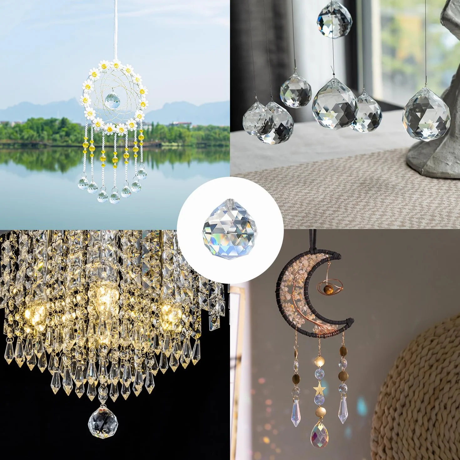 10 Bolas de Cristal Transparente (20mm) - Prismas Colgantes para Decoración - Ideal para Ventanas, Jardín, Hogar y Bodas
