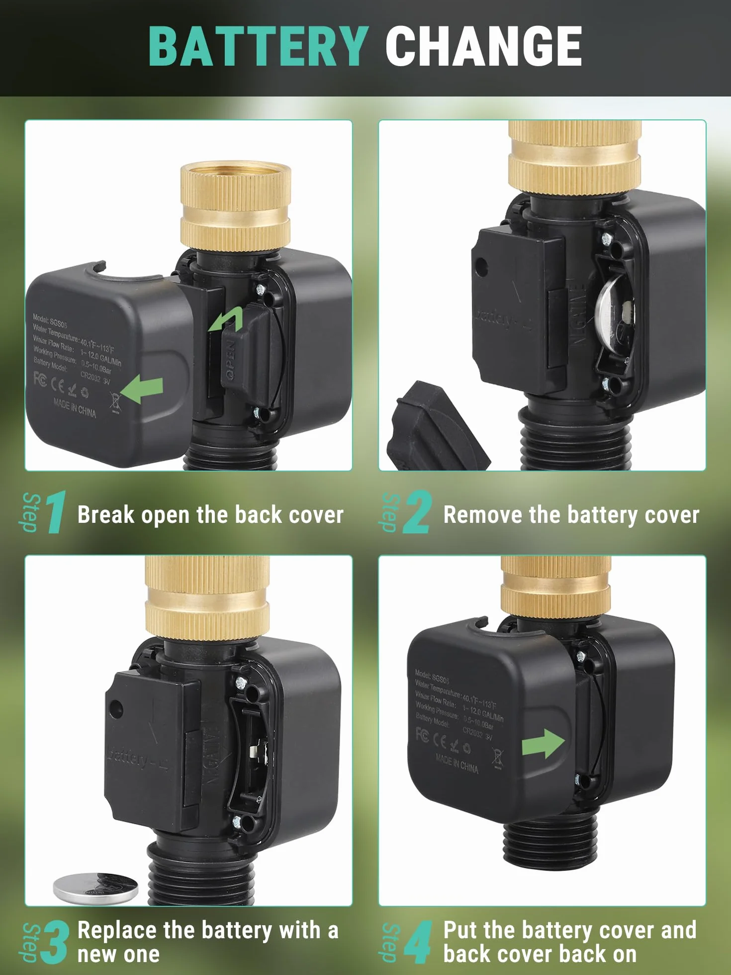 VOBOR Medidor de Flujo de Agua Digital con 4 Modos de Control de Consumo, Pantalla Giratoria 180° y Rosca de Latón, para Mangueras de Jardín, Caravanas, Aspersores y Boquillas de Riego