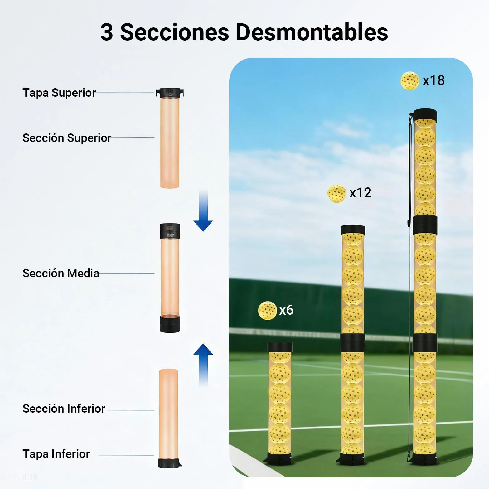 NEEWER Recuperador de Bolas de Tubo 3 Secciones Extraíble Anti-Plegable Colector Superior con Tope Correa de Mano