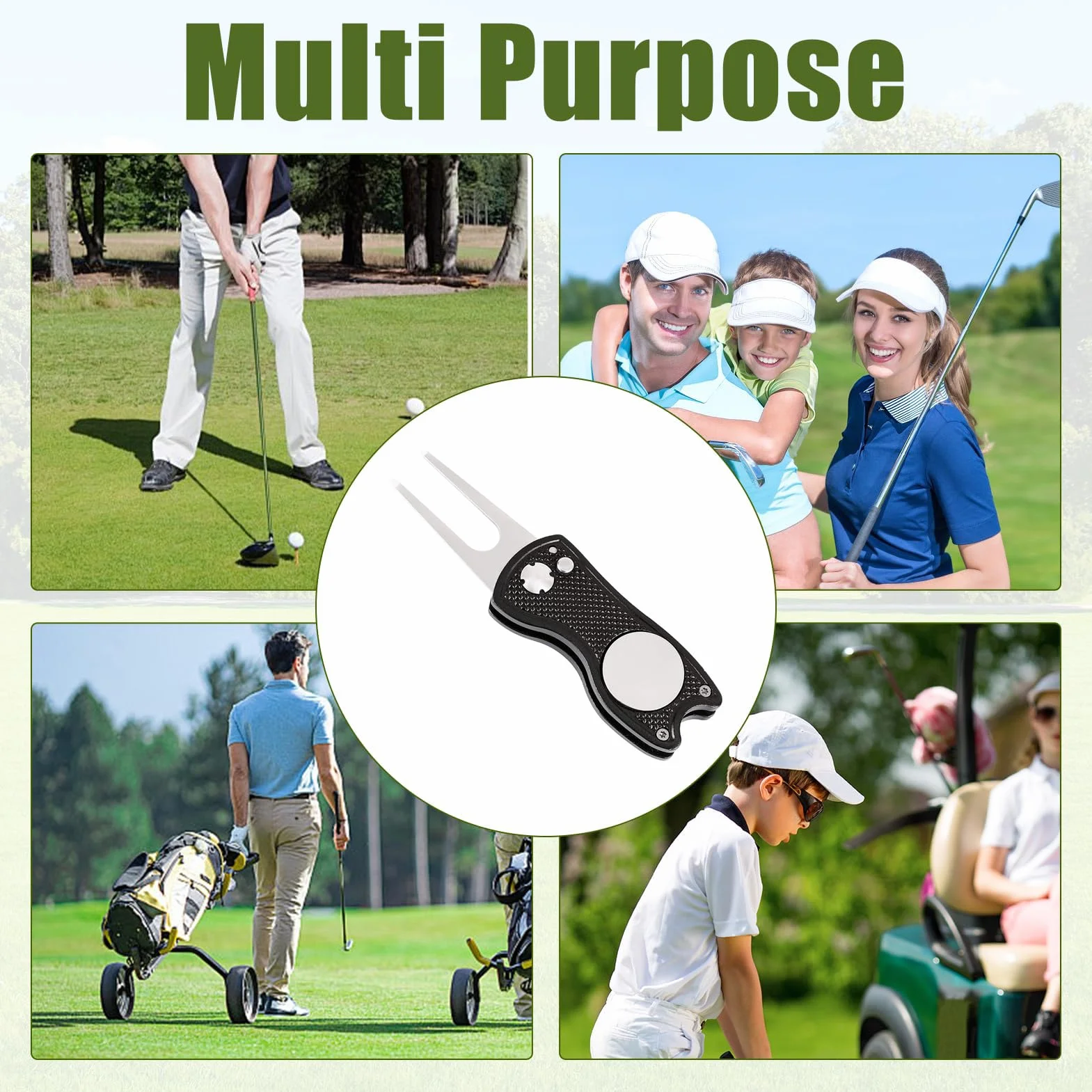 Herramienta Multifunción de Golf en Acero Inoxidable con Marcador Magnético y Botón Pop-up Plegable