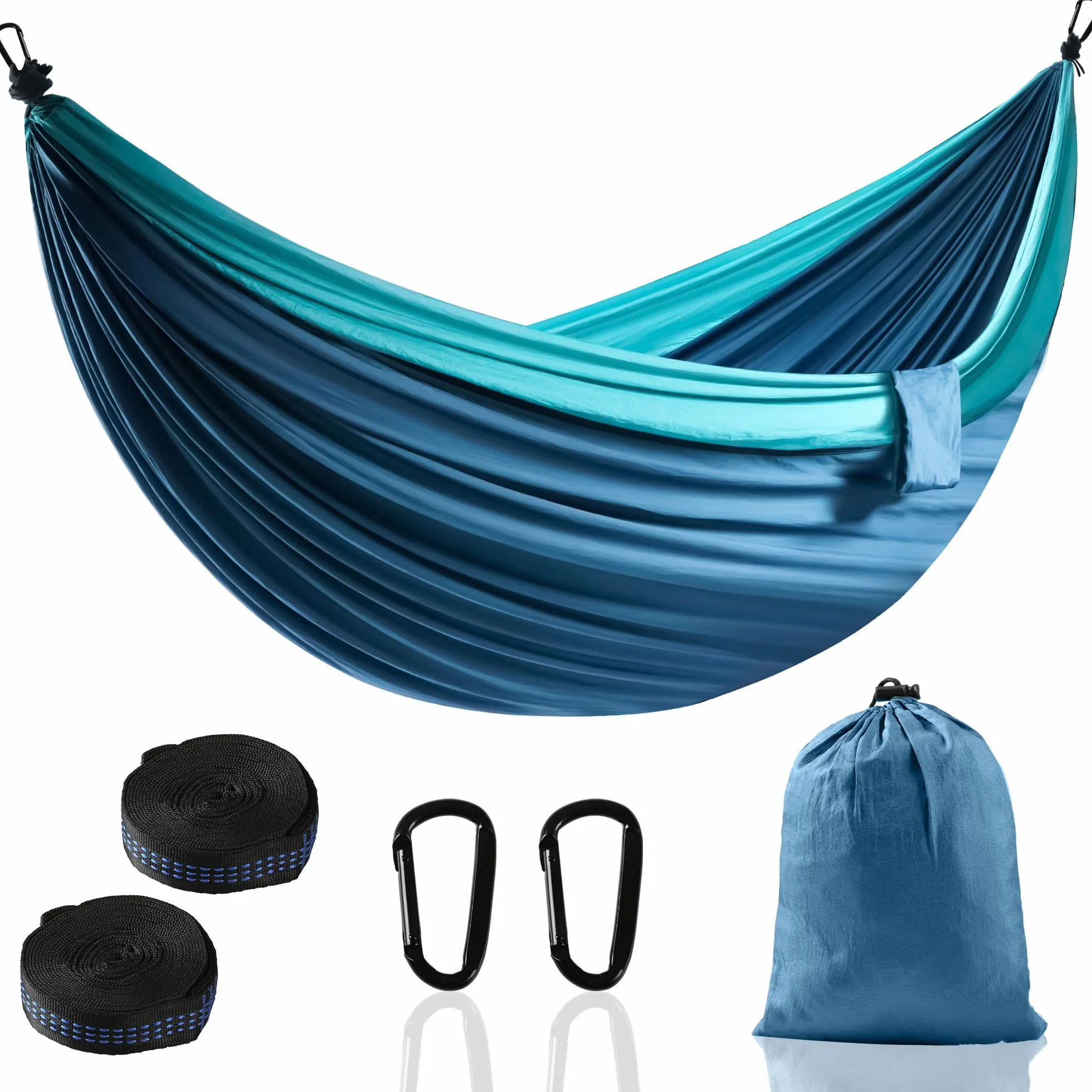 hamaca de camping al aire libre, hamacas de paracaídas portátiles superligeras con dos correas de árbol, nailon para árbol de viaje (azul lago, 280 x 140 cm)