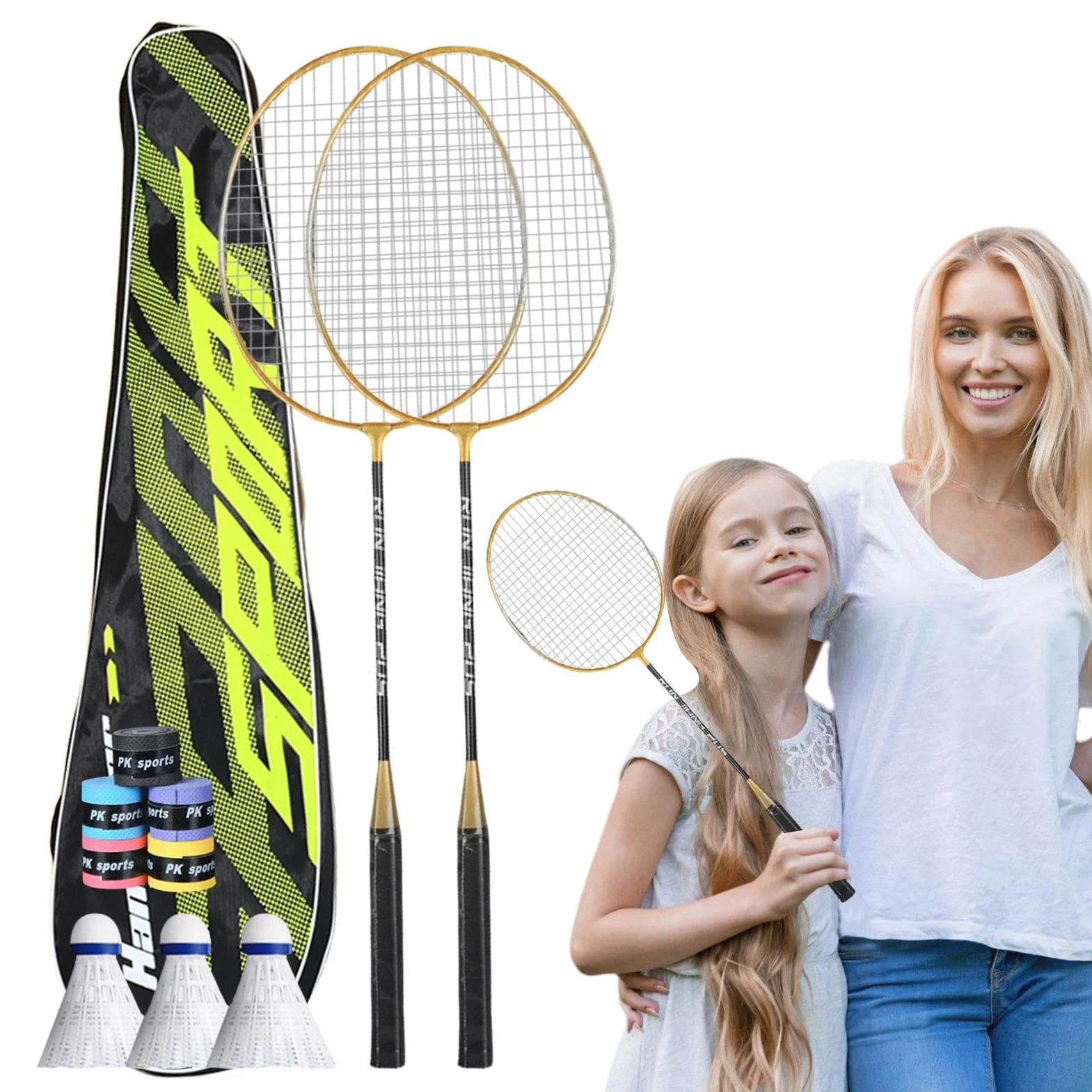 Juego de raquetas de bádminton ligero para adultos, agarre absorbente, exterior