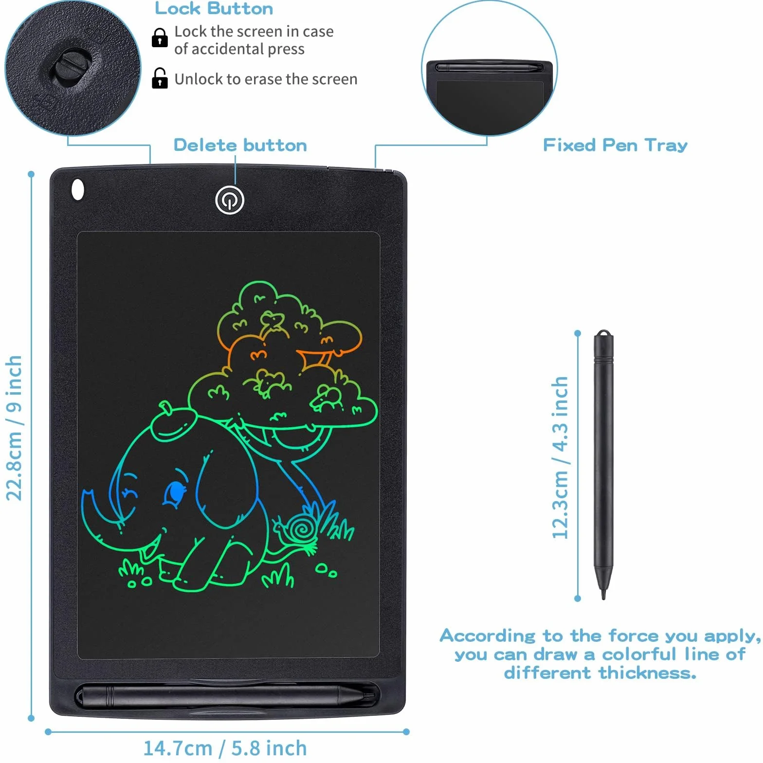 Vistoso Tableta de Escritura LCD 10 Pulgadas, Pizarra Mágica Reutilizable para Niños