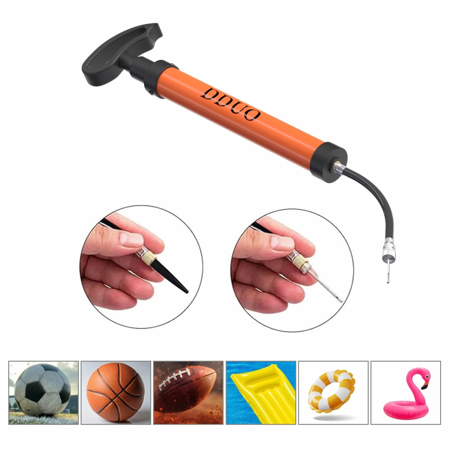 Bomba de Globo Portátil DDUO, Kit de Bomba de Aire con Aguja y Boquilla para Balones