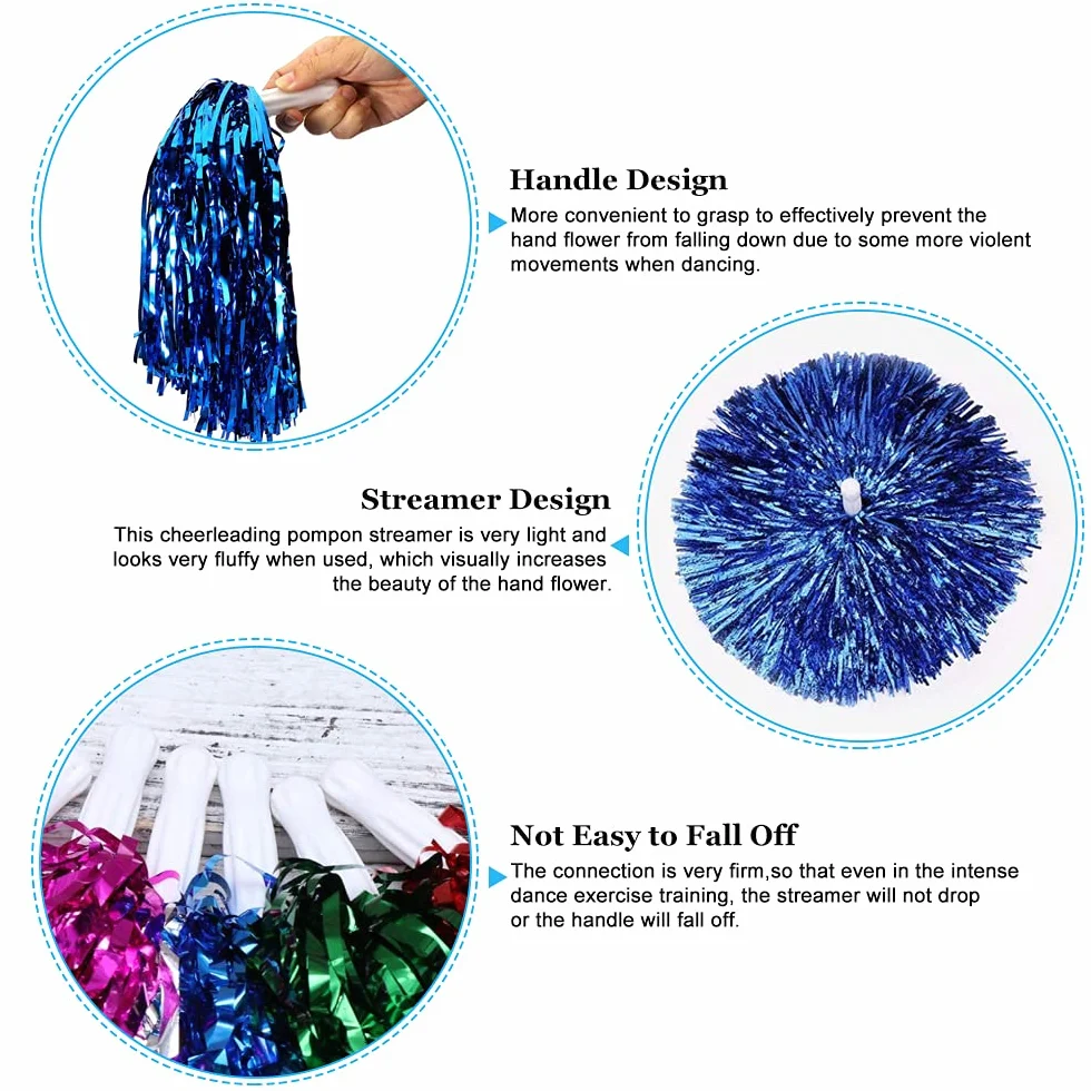 RECHCIGA pompones metálicos brillantes para animadoras, 6 colores