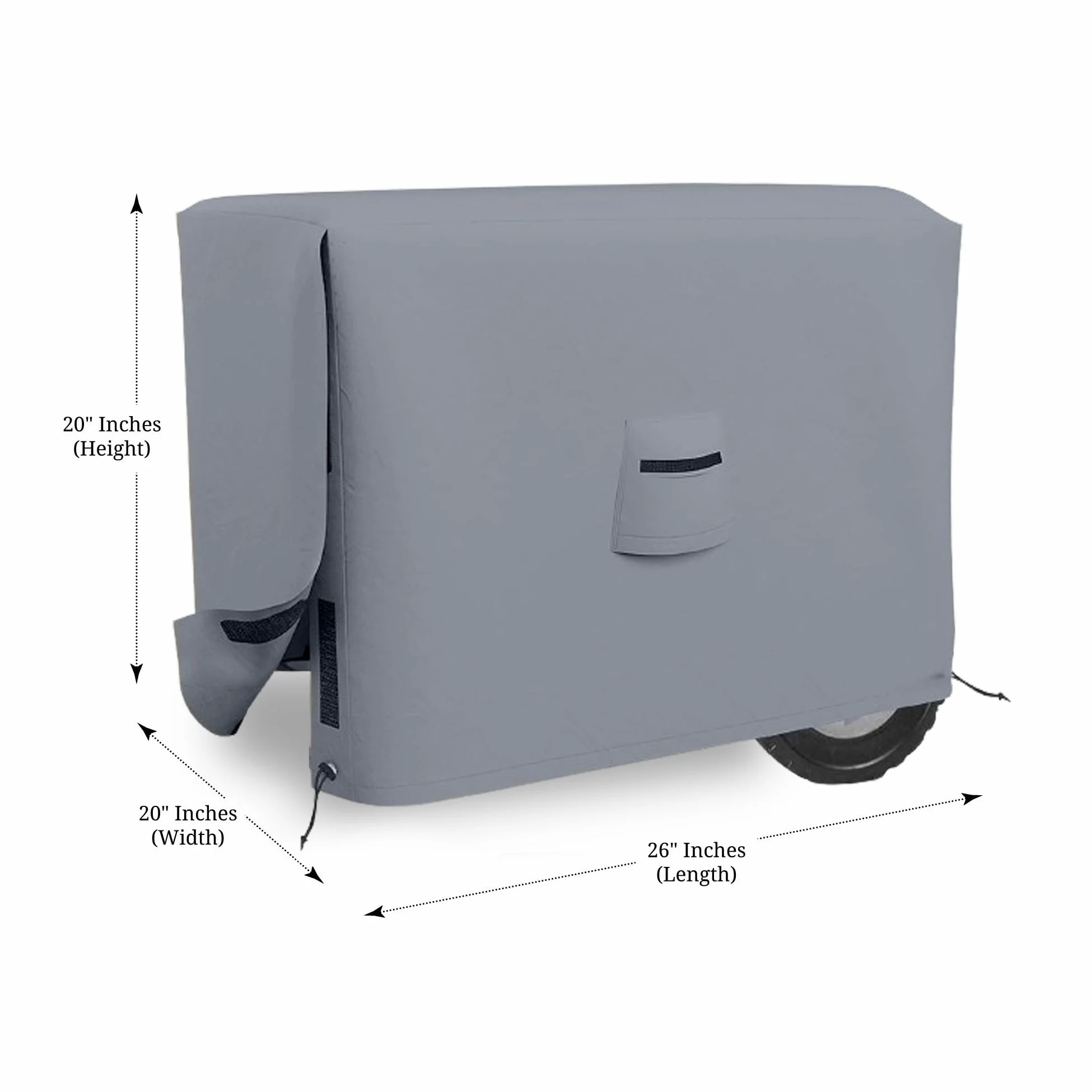 Cubiertas para generadores al aire libre, 100% resistentes a los rayos UV y a la intemperie, cubierta para generador con bolsillos de aire y cordón para Sungfit (26" x 20" x 20"), gris)
