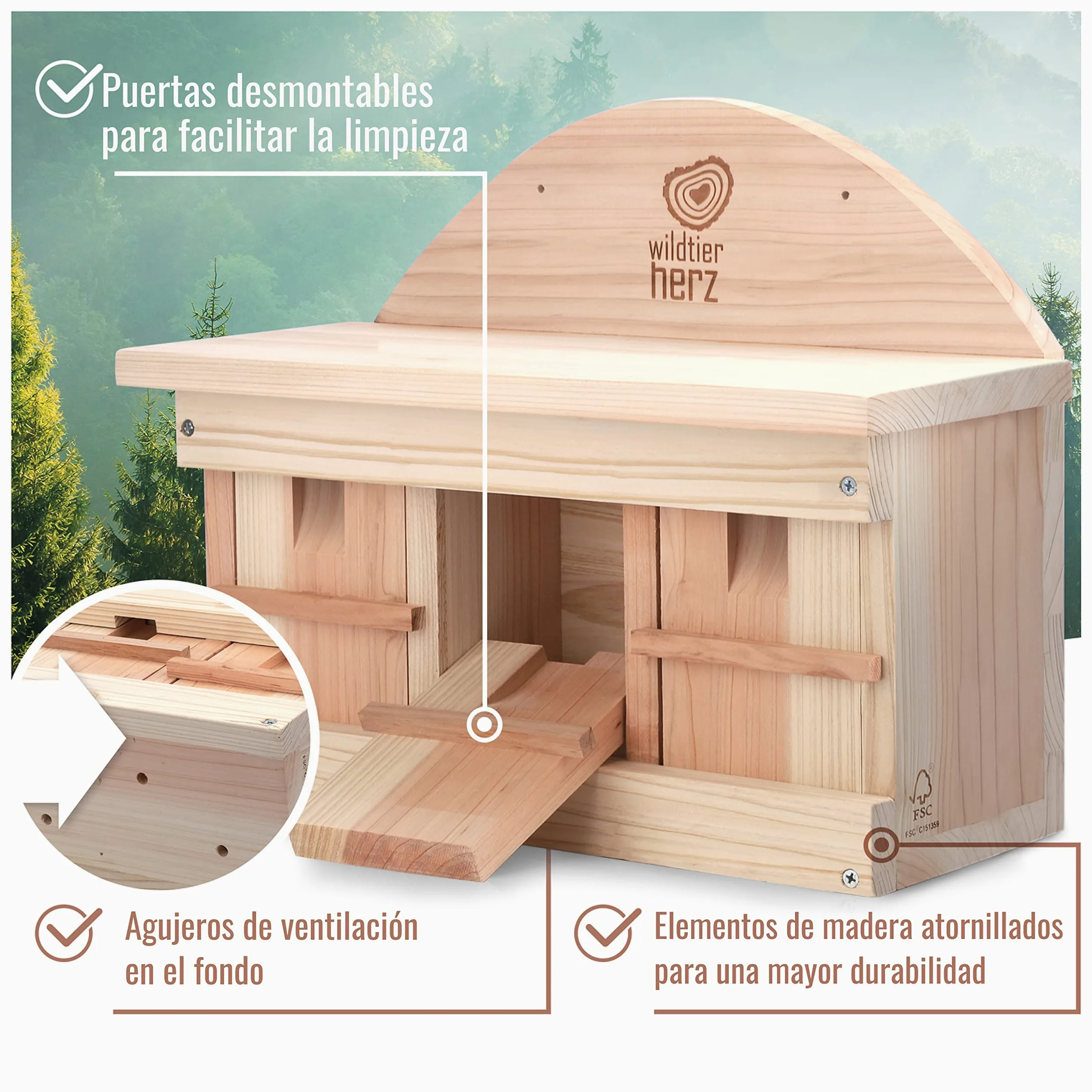 Wildtier Herz Nido de Madera para pájaros, Caja de Madera de 42cm x 32,5cm x 17cm, Atornillada, Sin Tratar, Resistente a la Intemperie, Provee un Espacio para anidar