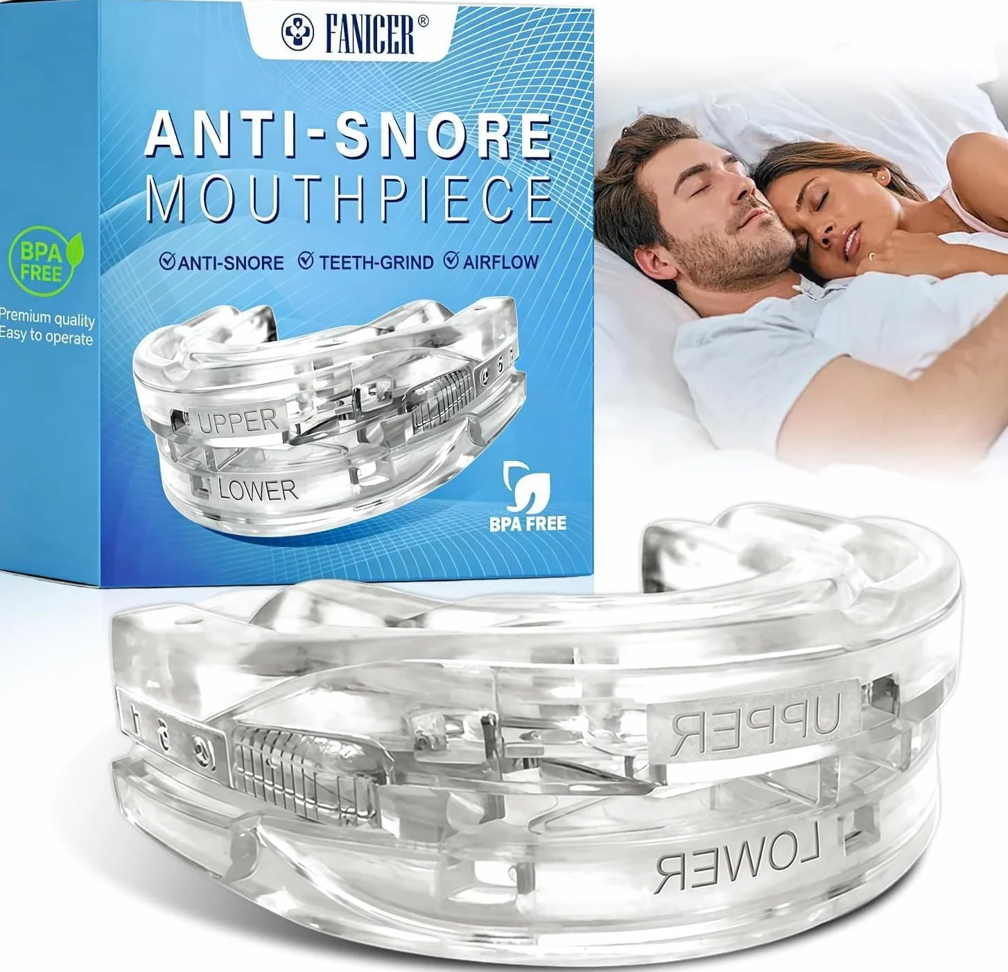Dispositivos Anti Ronquidos Ajustable, Boquilla Antirronquidos Protector Bucal para Dormir Mejor