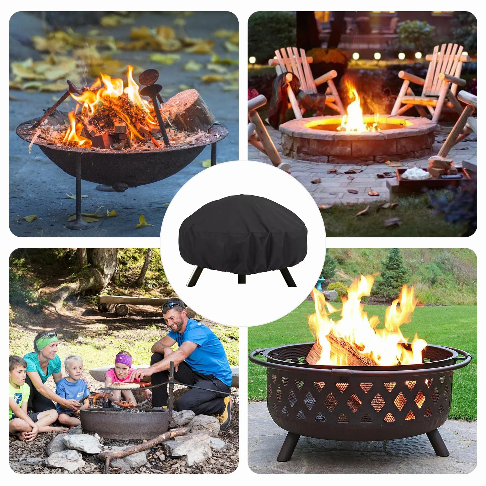 92X51cm 420D Cubierta Redonda para Brasero Impermeable, Funda Barbacoa Redonda, Cubierta para Fogatas Hoguera Brasero, Funda Protectora para Hoguera de Jardín BBQ Exterior, Tela Oxford (92X51cm)