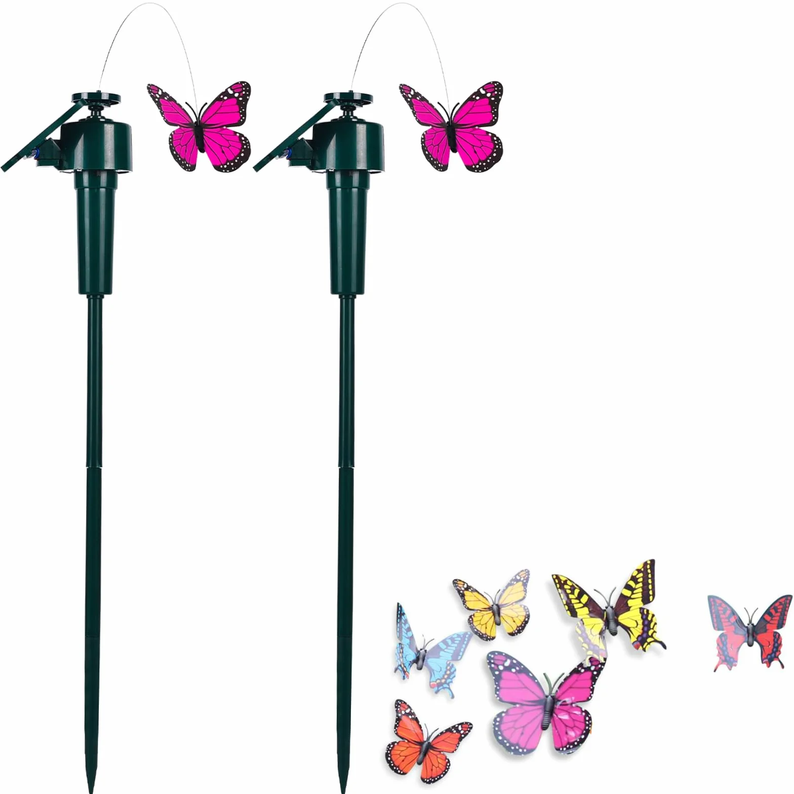 Mariposa, 2 mariposas para jardín, energía solar/funciona con pilas, mariposas voladoras para jardín, patio, plantas, flores, decoración de paisaje (color al azar)