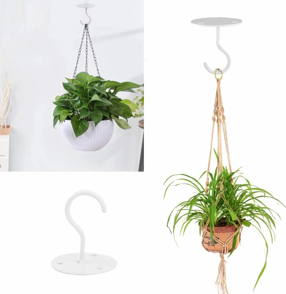 Voarge - Ganchos de techo de acero inoxidable (2 unidades, soporte de pared, para macetas, con tornillos para colgar comederos de pájaros, color blanco