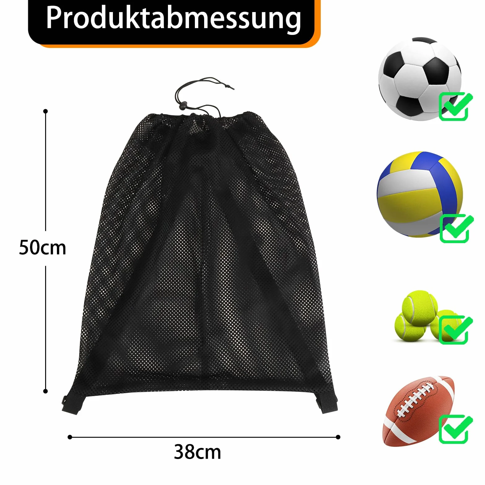 Bolsas de Malla de Baloncesto Plegable para Llevar Baloncesto, Voleibol, Fútbol y Tenis de Mesa, Negro
