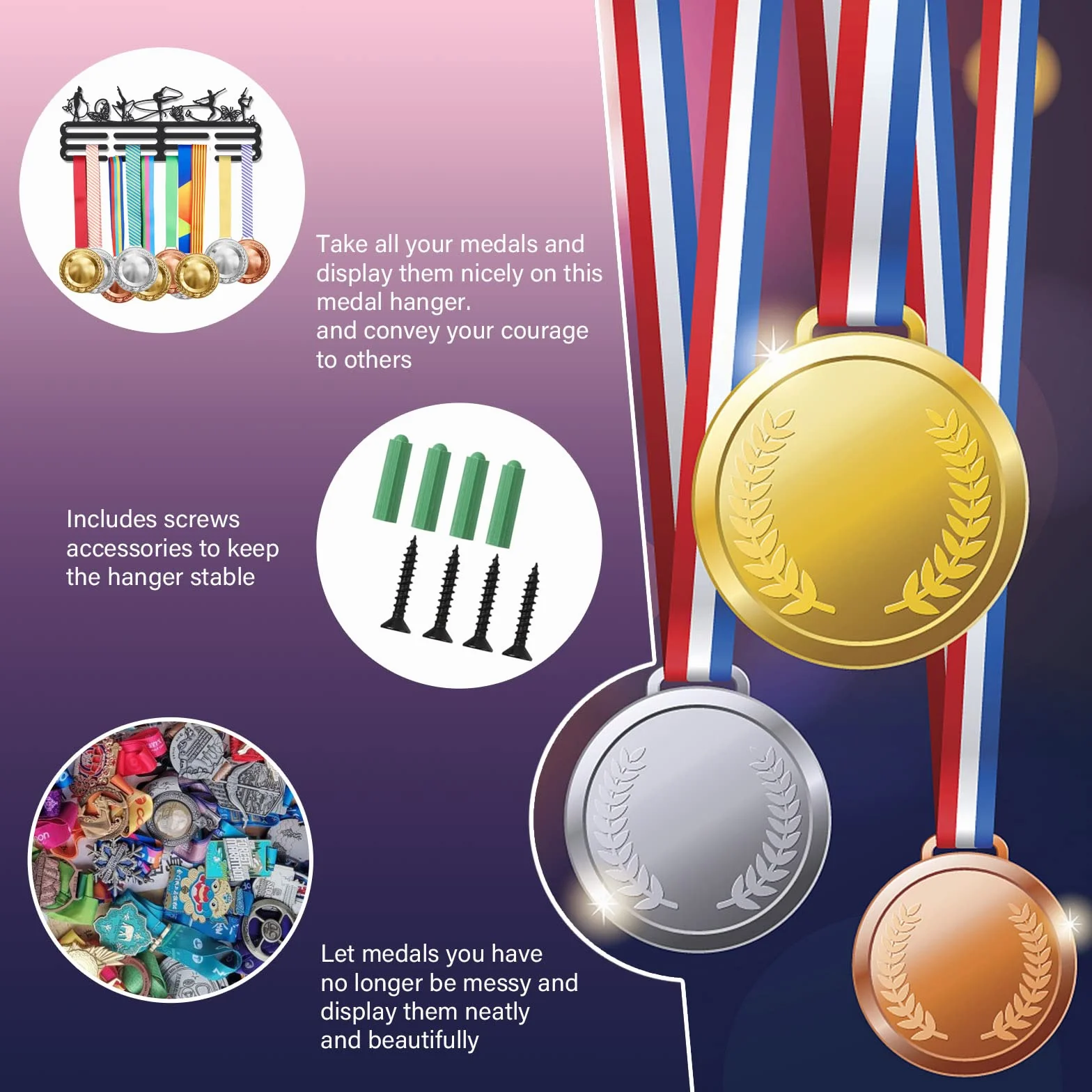 SUPERDANT Medallero Gimnasia Ritmica Colgador de Medallas Porta Medallas 40x15CM