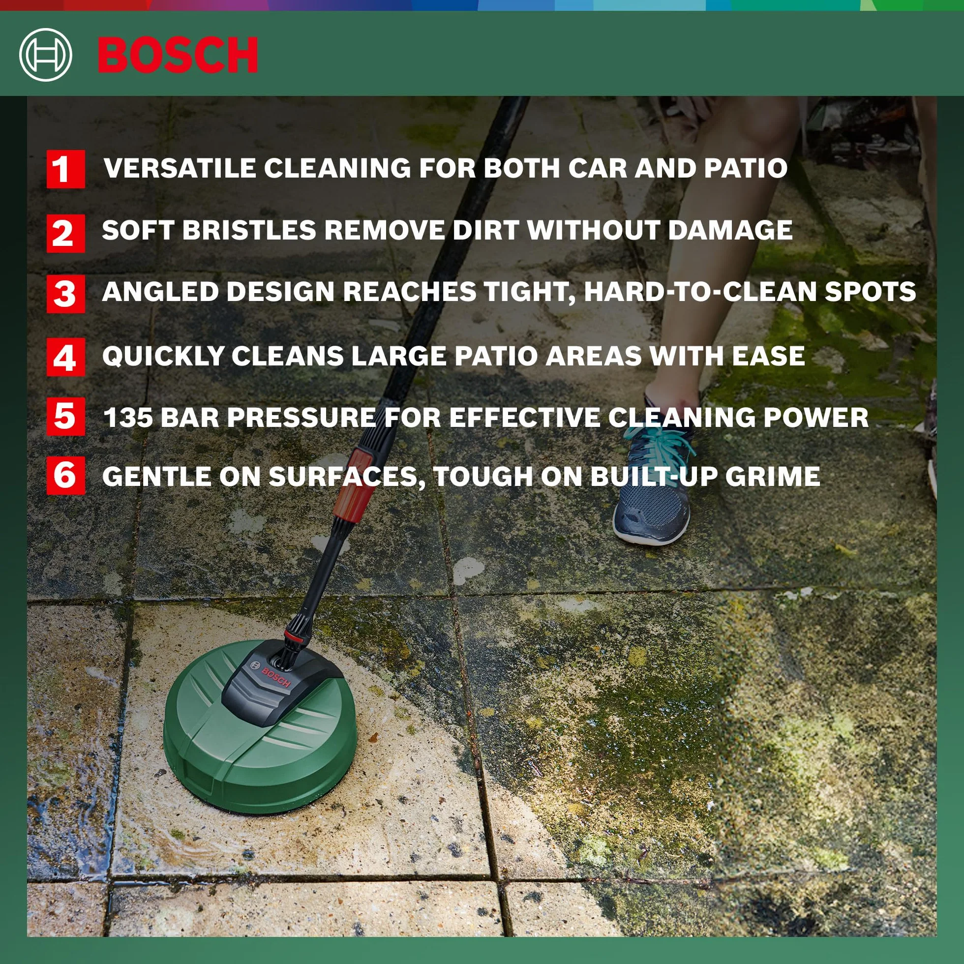 Bosch Hidrolimpiadora de alta presión Kit de limpieza con limpiador de terrazas, cepillo de lavado y boquilla de 90°