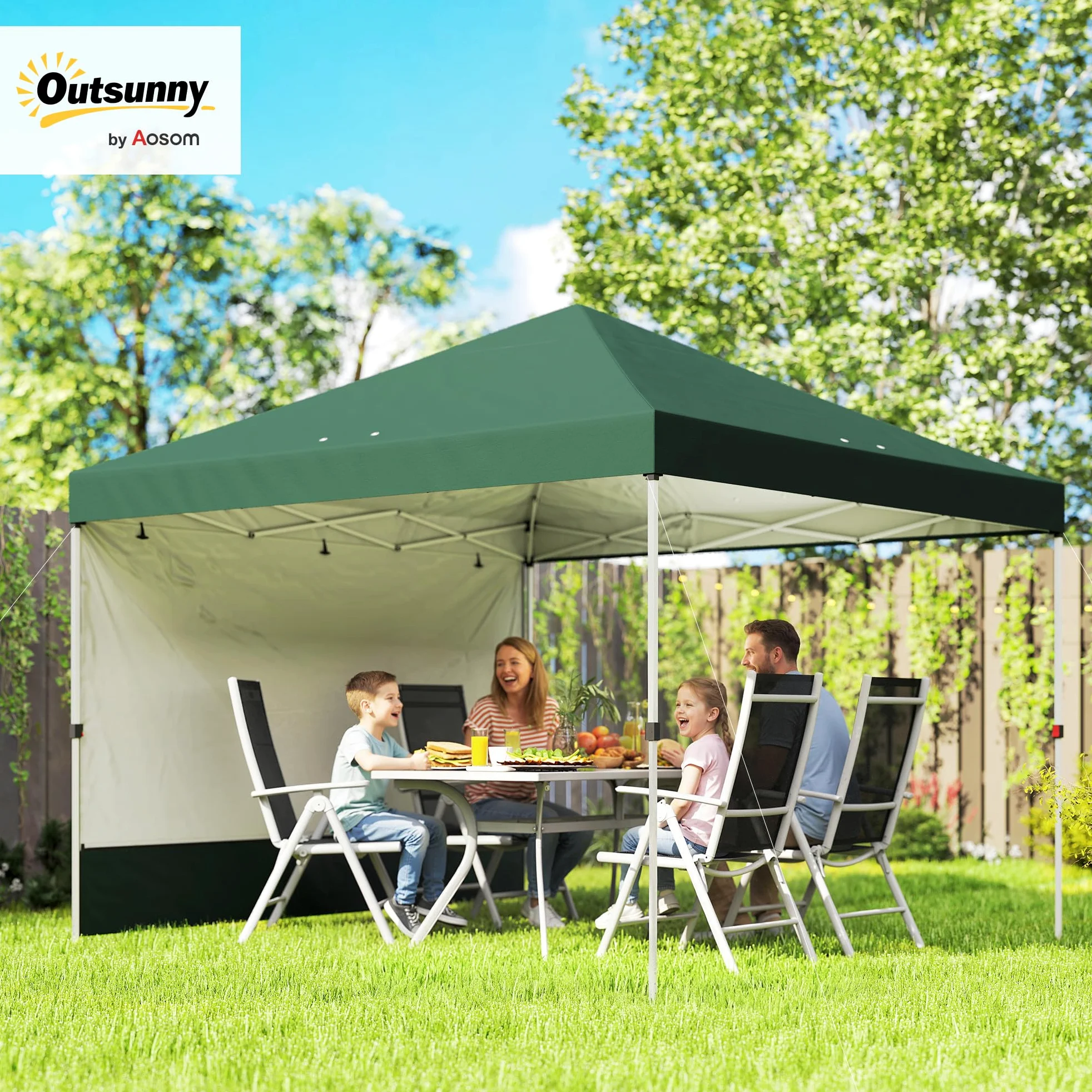 Outsunny Carpa Plegable 3x3 m Pop-up Cenador de Jardín con Protección UPF50+ y Pared Lateral