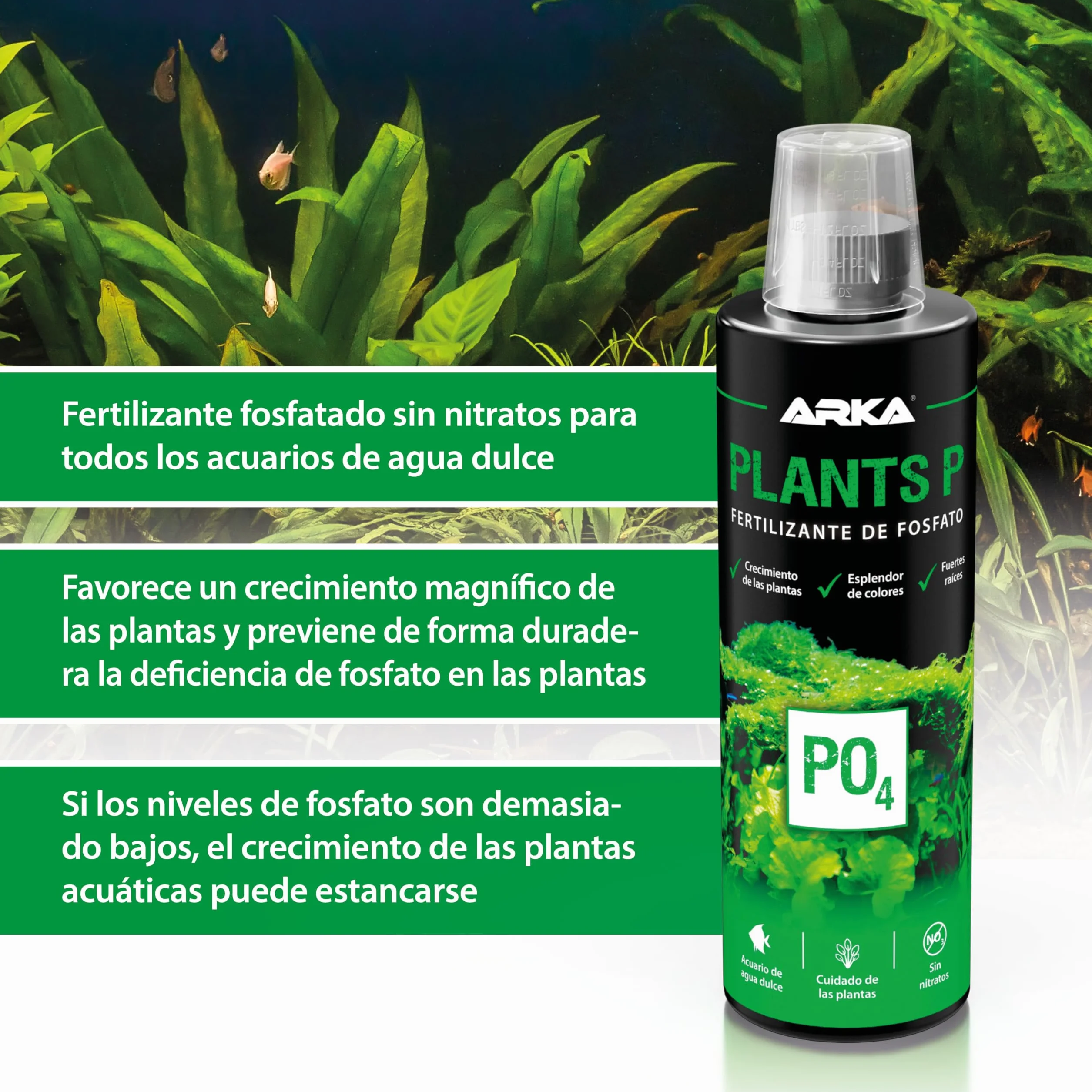 ARKA Plants P - 118 ml - Abono fosfatado Altamente eficaz para un Crecimiento exuberante de Las Plantas en acuarios de Agua Dulce, sin nitratos, Ideal para el aquascaping.