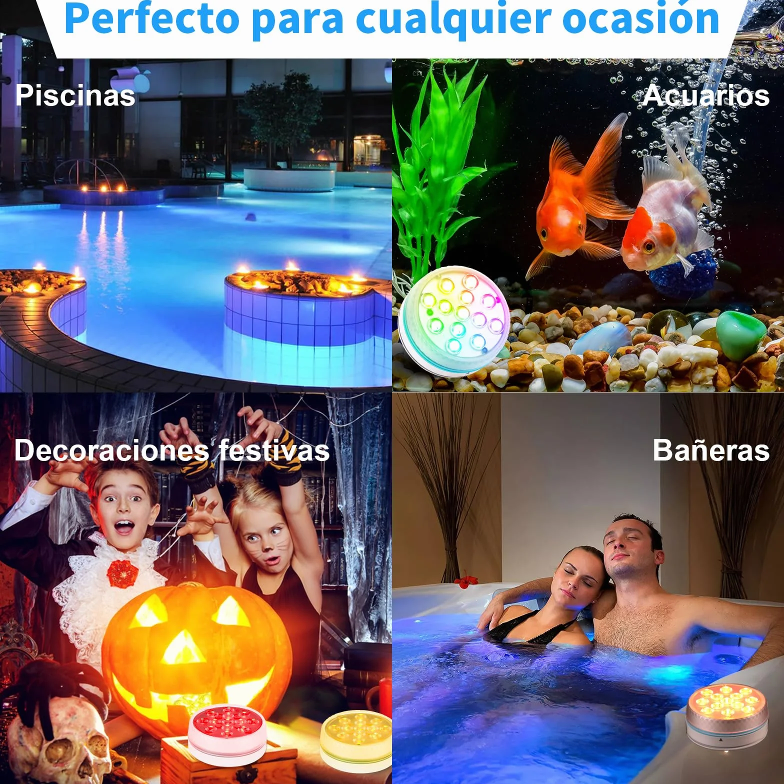 Iluminación subacuática para piscina, magnética, LED, con mando a distancia, IP68, LED, resistente al agua, para piscina, estanque, acuario, iluminación, 4 unidades
