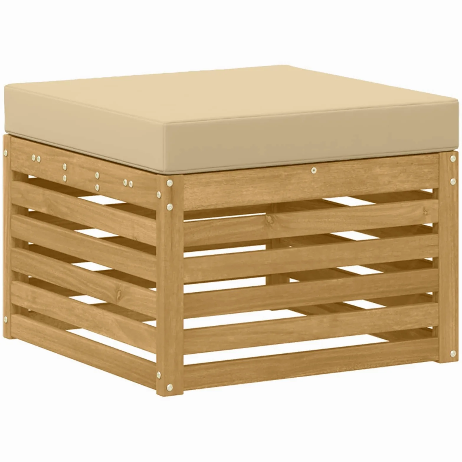 Juego de 6 sofás de exterior de madera maciza de acacia para terraza y jardín, diseño modular resistente a la intemperie, con 6 asientos, incluye cojines y respaldos acolchados