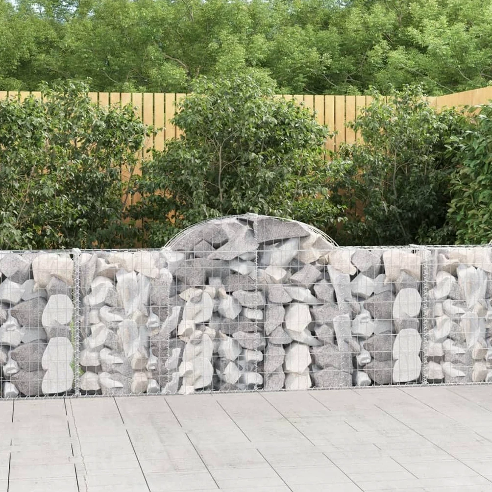 Gaviones con arco alto, 6 unidades, 200 x 30 x 80/100 cm, hierro galvanizado para barreras de jardín y protección visual como pared decorativa de gaviones de alambre robusto