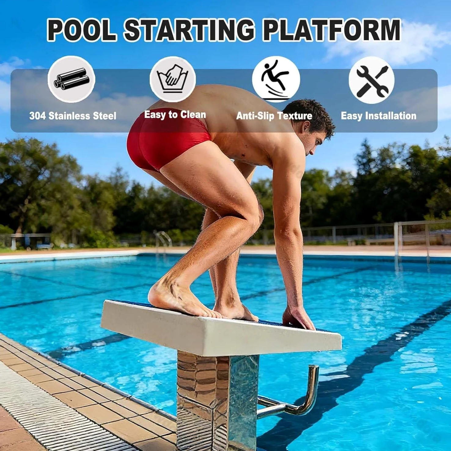 Plataforma de buceo de acero inoxidable, tabla de buceo de competición de entrenamiento, plataforma de buceo profesional en piscina, fácil de montar, carga de 550 libras