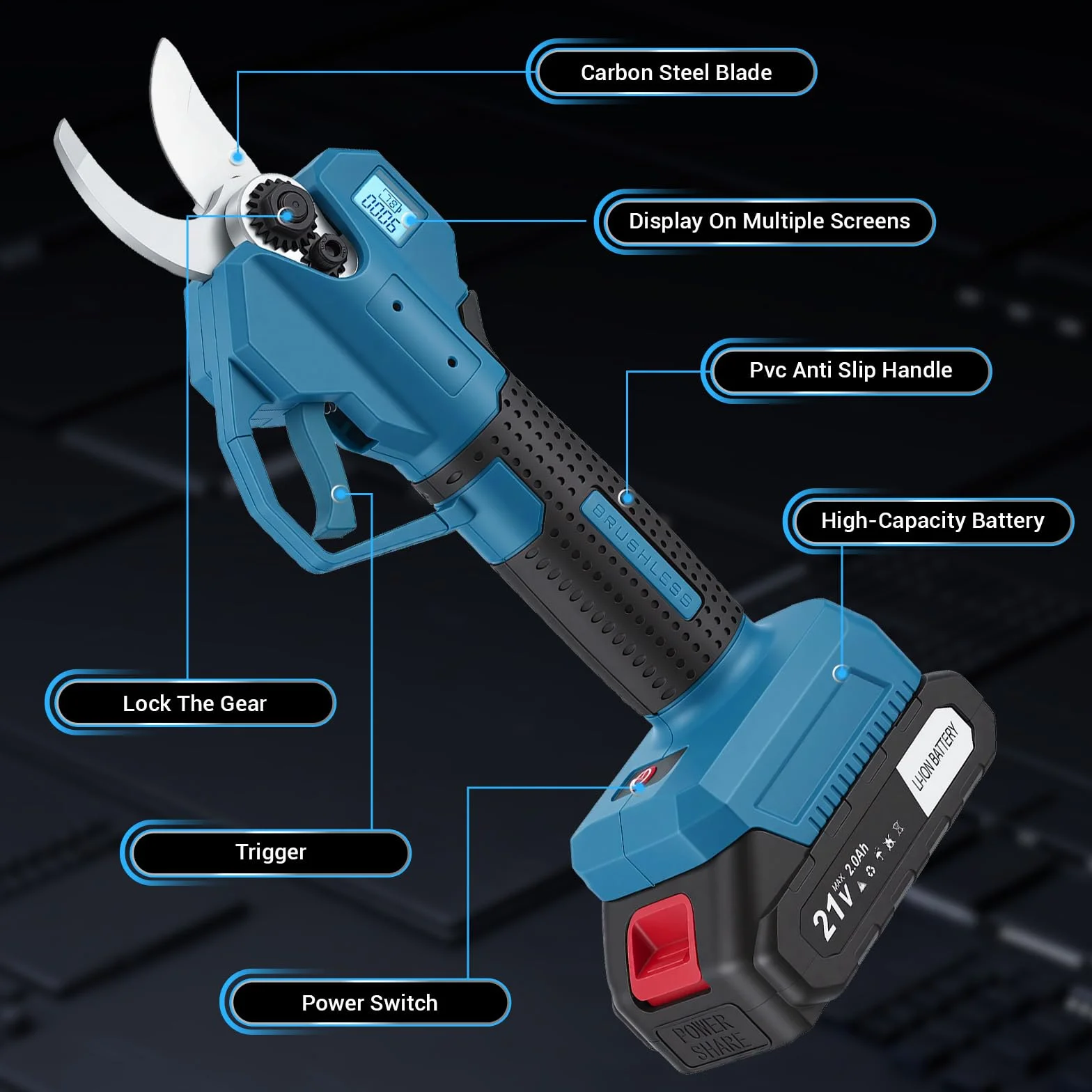 Tijeras de podar eléctricas 21V 2 en 1 2600mAh 18000rpm 8mm corta setos bordes césped