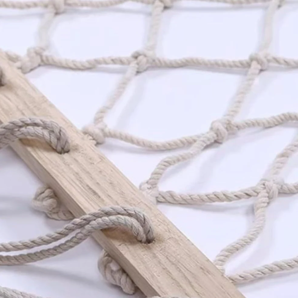 Hamacas grandes de cuerda de algodón con barras separadoras de madera dura, cama colgante tejida a mano para patio al aire libre, patio, jardín, piscina y uso en interiores (sin borlas)