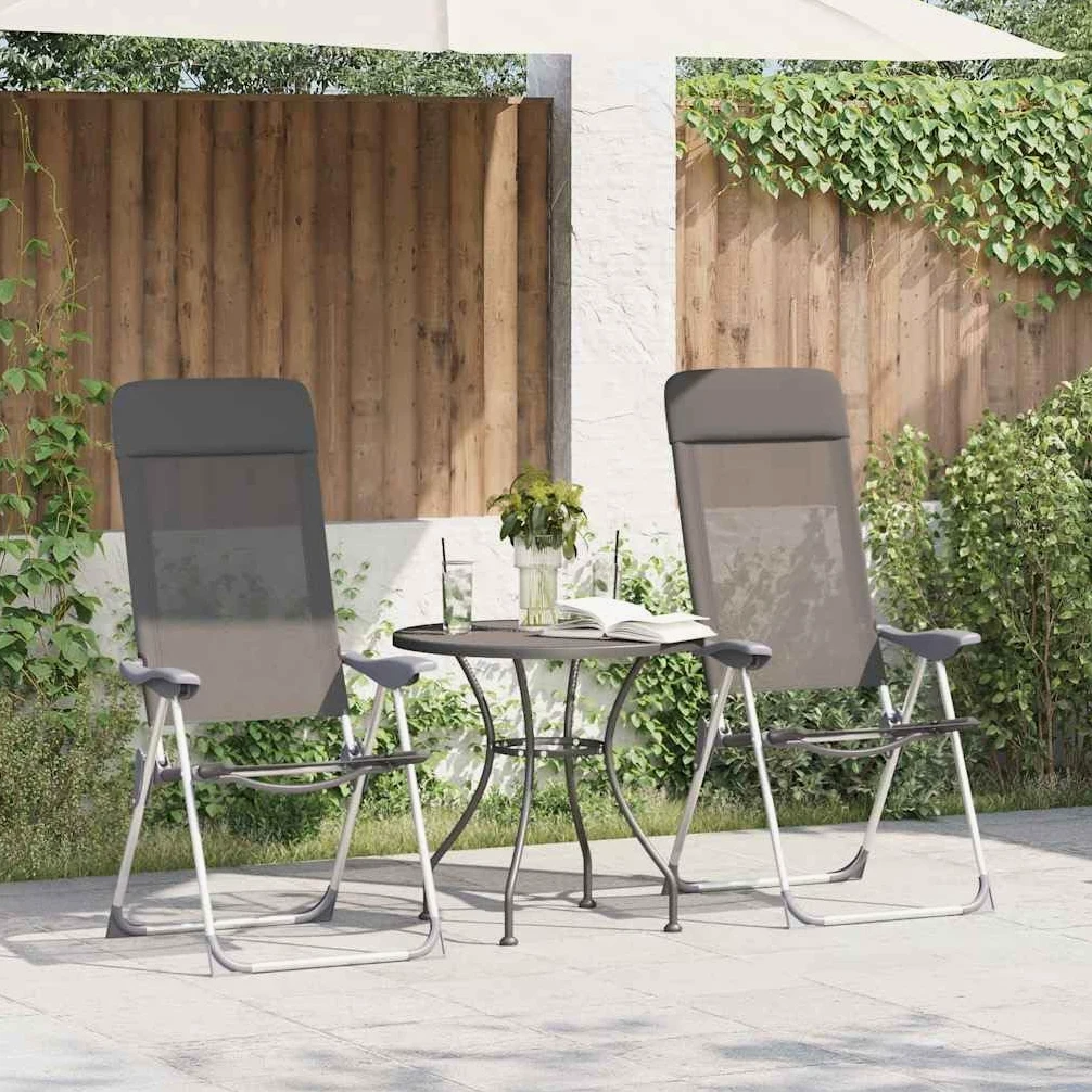 Sillas de camping plegables STK gris aluminio 57 x 73,5 con 5 posiciones de ajuste acolchado reposacabezas y resistente textileno para exteriores, camping, jardín, playa, pícnic, festival