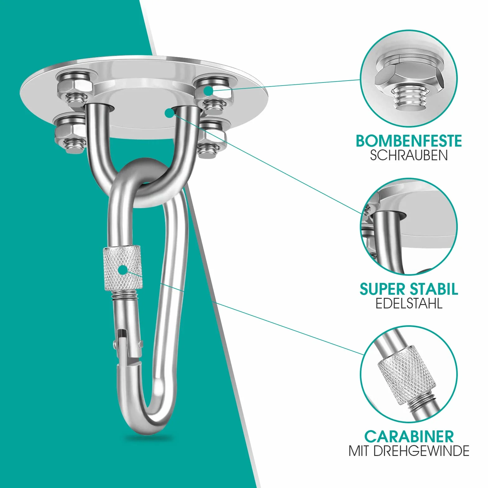 Gancho de Techo, Soporte de Techo para Saco de Boxeo de Acero Inoxidable de hasta 400 kg, Gancho de Techo Resistente para Hamaca para Silla Colgante, Saco de Boxeo (2 Piezas)