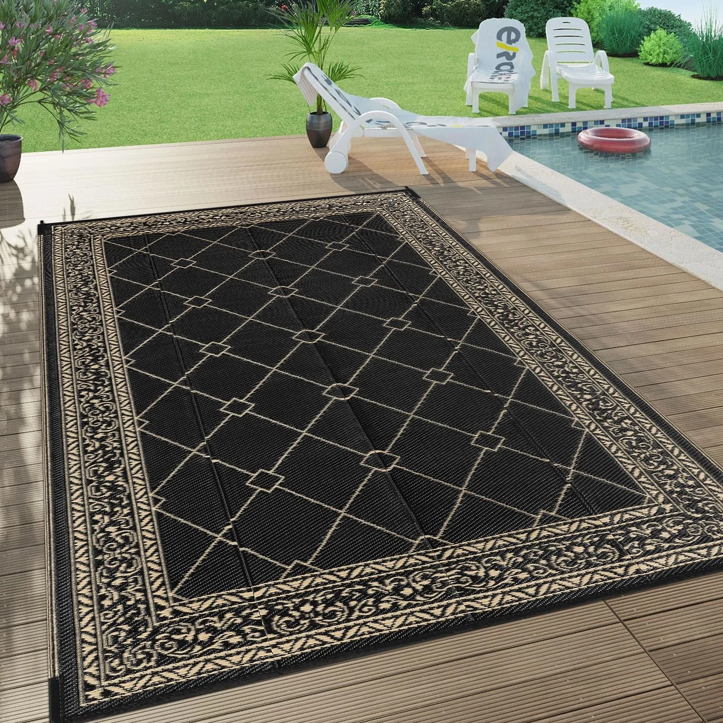 SHACOS Alfombra exterior 180x270 cm, impermeable, reversible, resistente UV, paja plástica, para jardín, patio, camping, balcón, terraza