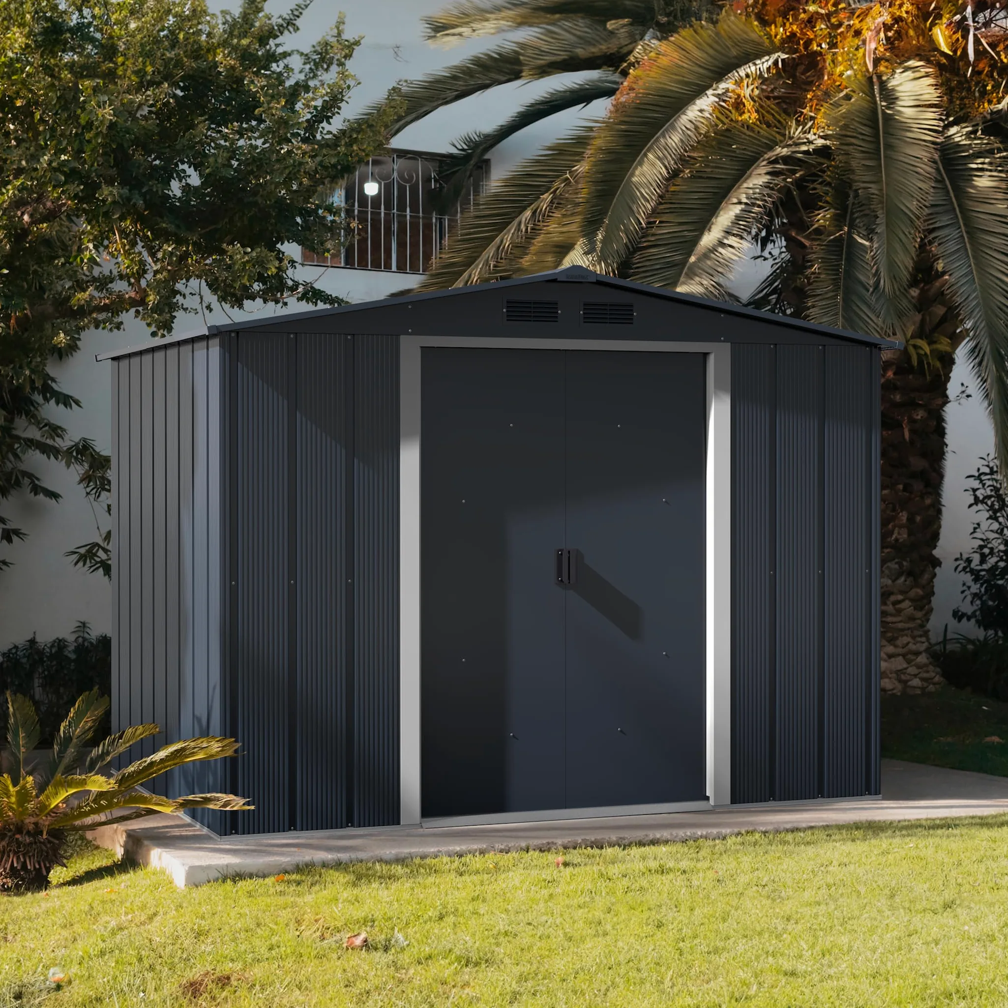 Duramax - caseta cobertizo jardín - ECO ALTEA 8X6 - Metal - color gris antracita - 2.62 x 1.82 x 1.91 metros