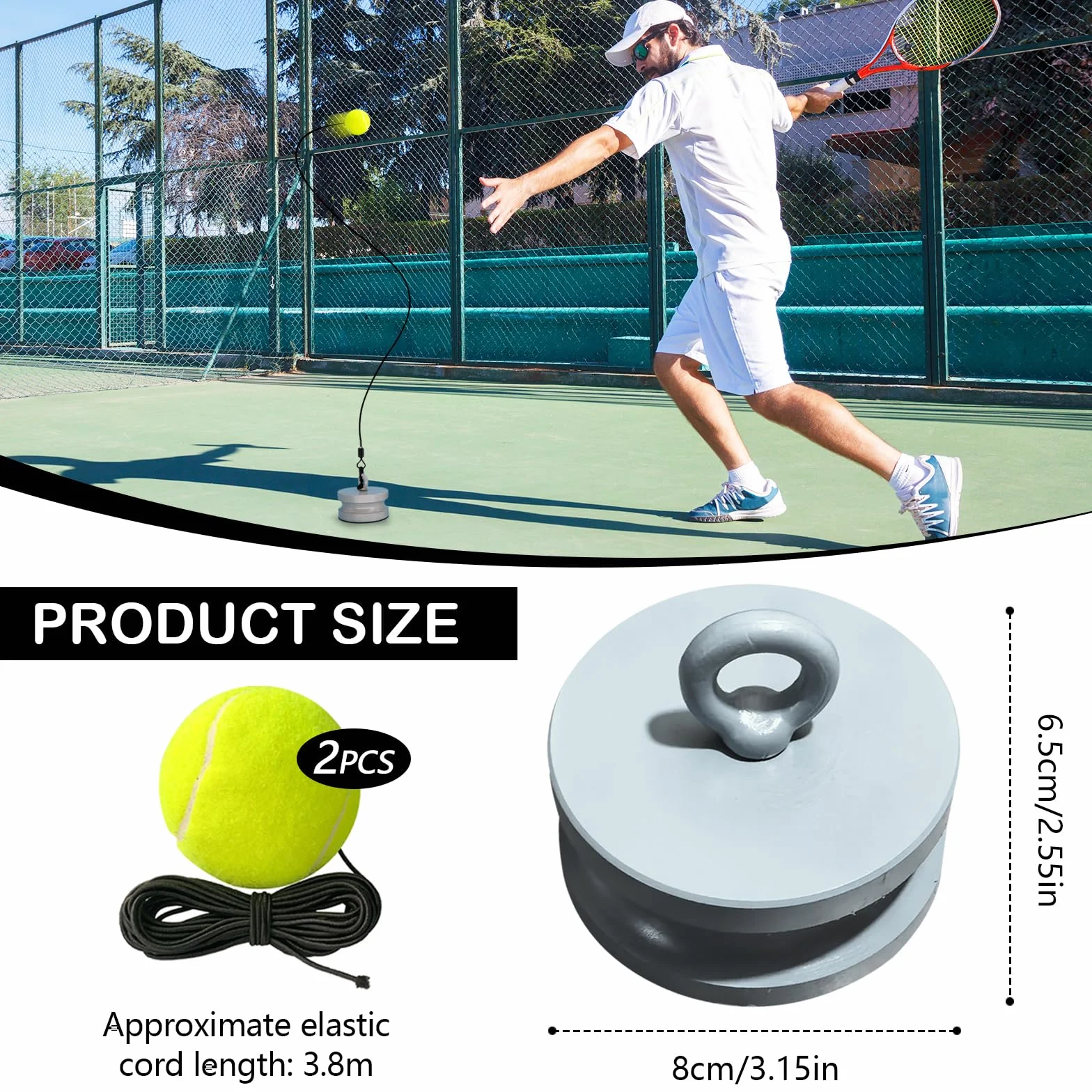 Set De Entrenamiento De Tenis con Base Metálica 1,2 kg y 2 Pelotas De Rebote